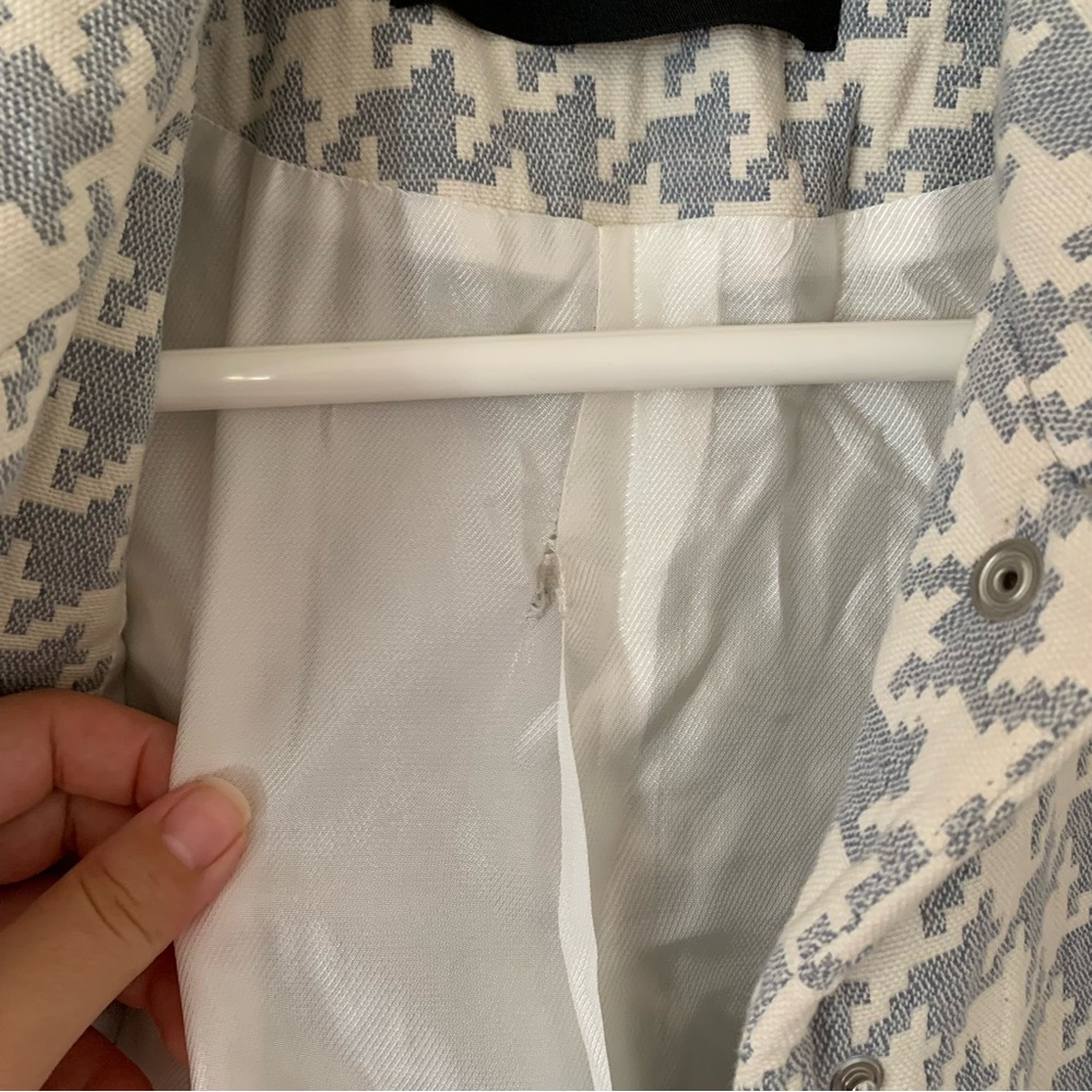 Zara Cream Baby Blue Houndstooth Crop Jacket Size Medium - Picture 8 of 12